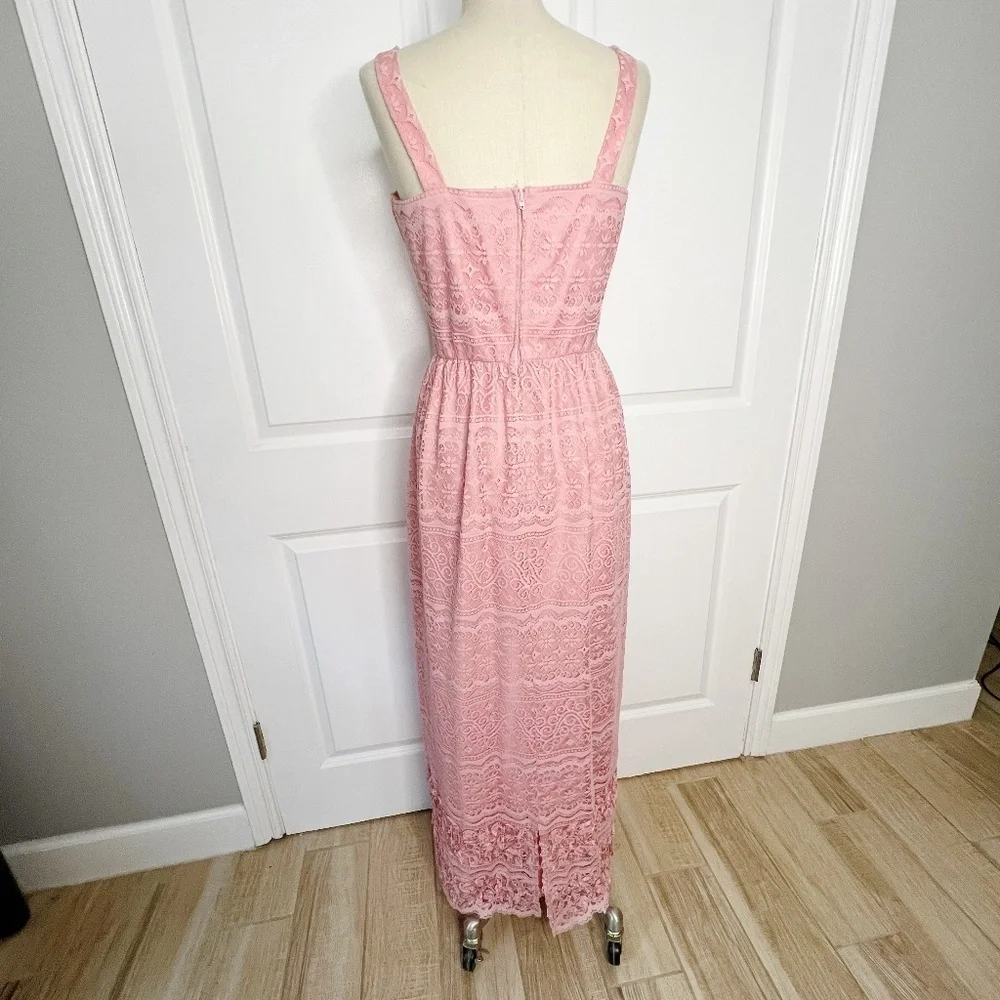 Vintage Pink Lace Maxi Dress with Matching Jacket Formal Evening Gown Set Pink